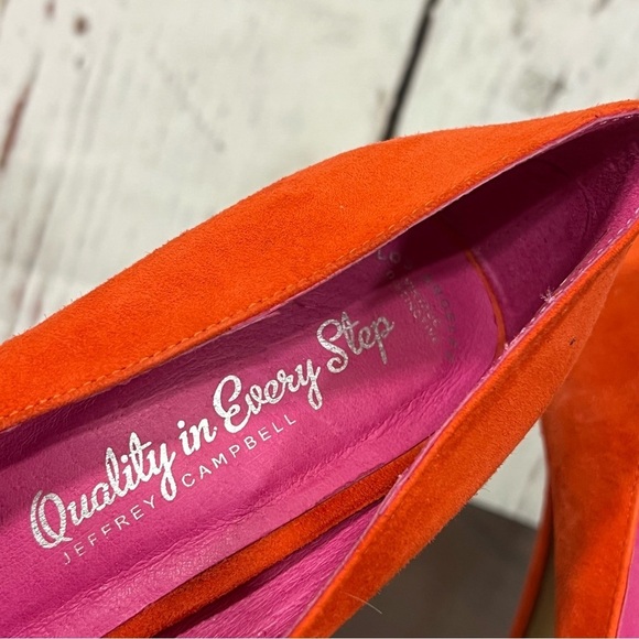 JEFFREY CAMPBELL GARRET orange combo Women's Bow Accent peep toe high heels 7.5 - Picture 7 of 16